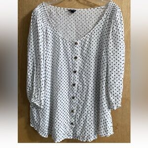 Torrid Rayon Slub Button-Front Puff Sleeve White/Black Polka Dot Top Size 3